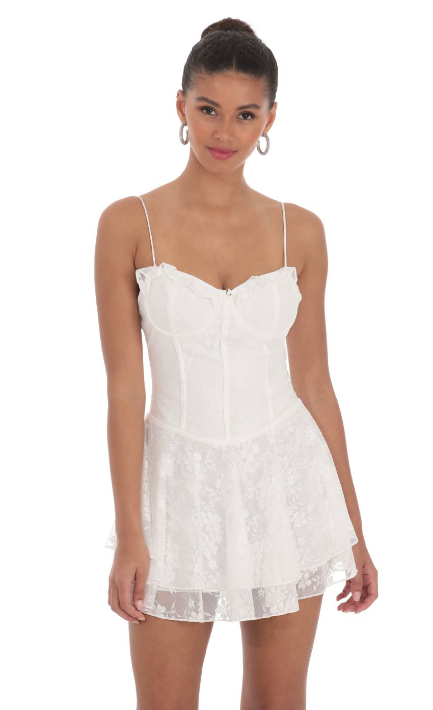 Lace Floral A-Line Dress in White - luluinthesky