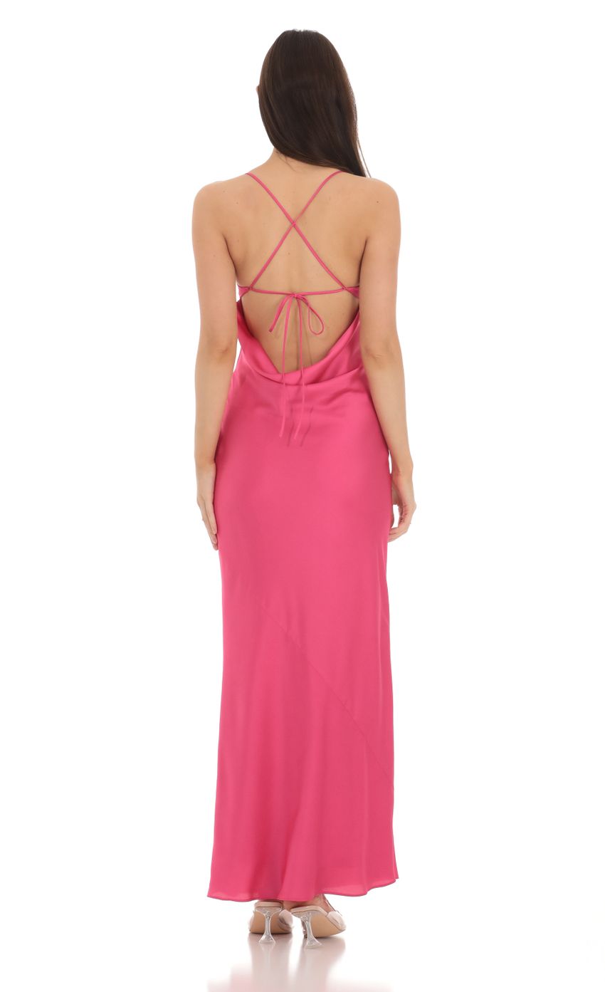 Satin Open Back Maxi Dress in Pink - luluinthesky