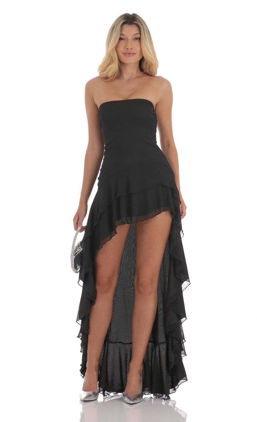 Strapless Mesh High Low Dress in Black - luluinthesky