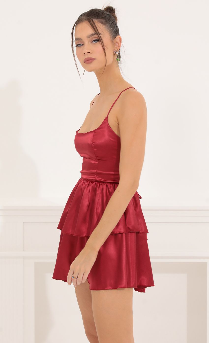 Satin Ruffle Dress in Red - luluinthesky