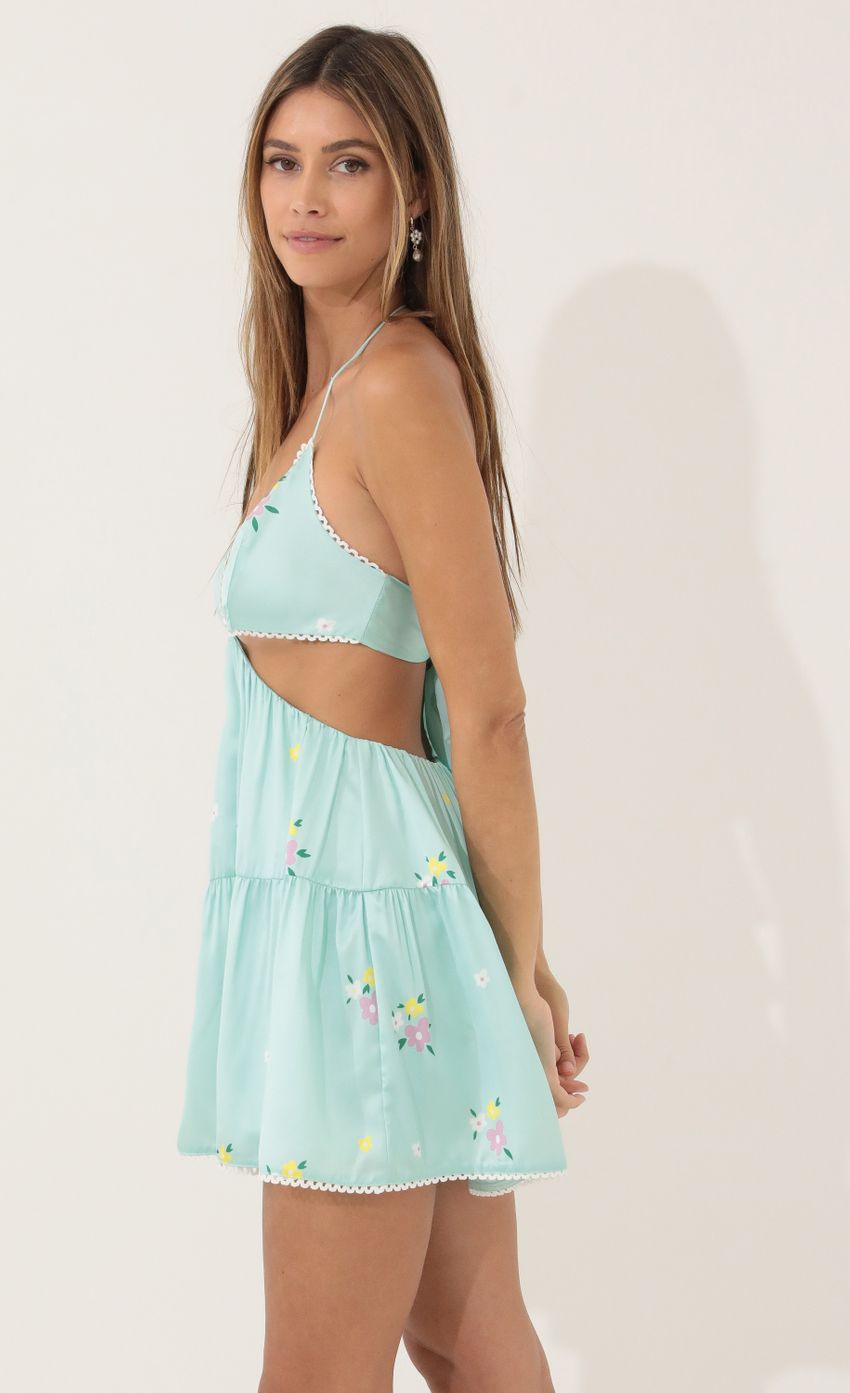 Cutout Flare Dress in Turquoise - luluinthesky