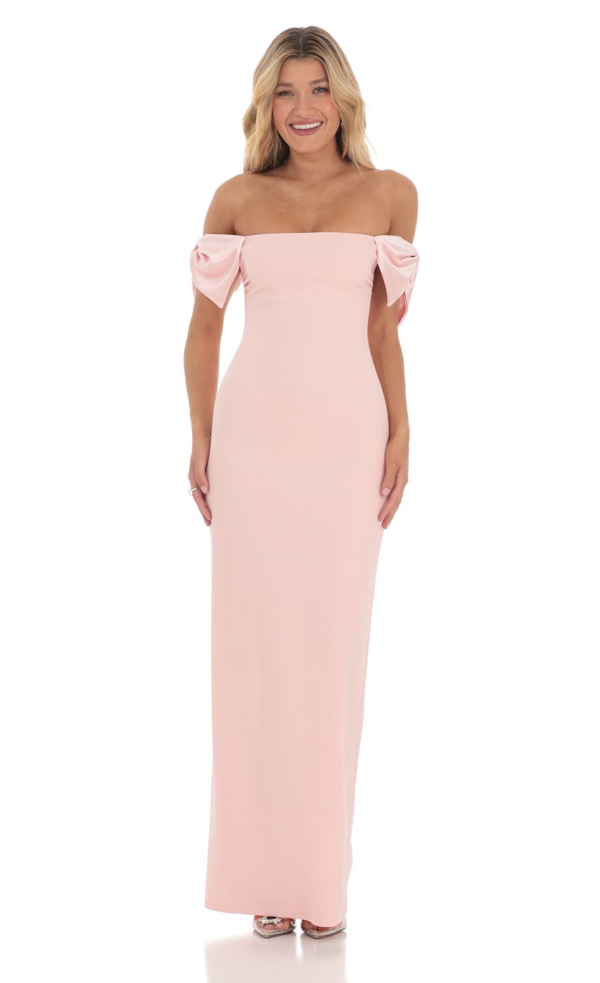 Off Shoulder Bow Sleeve Maxi Dress in Pink - luluinthesky