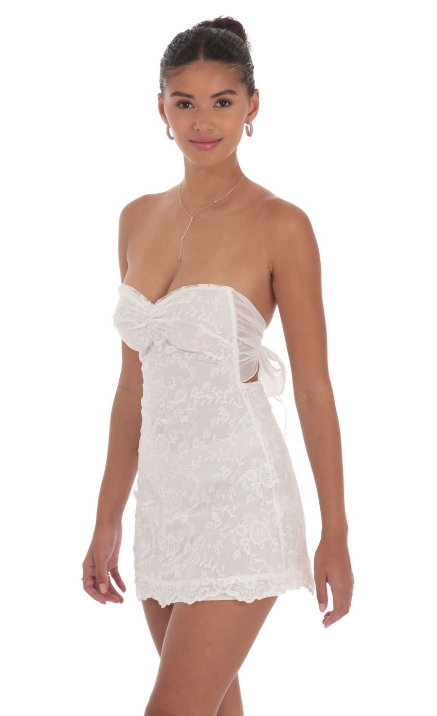 Embroidered Floral Strapless Dress in White - luluinthesky