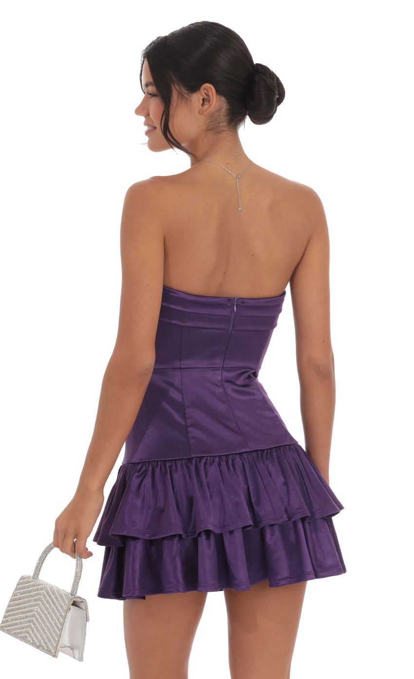 Satin Strapless Ruffle Dress in Purple - luluinthesky
