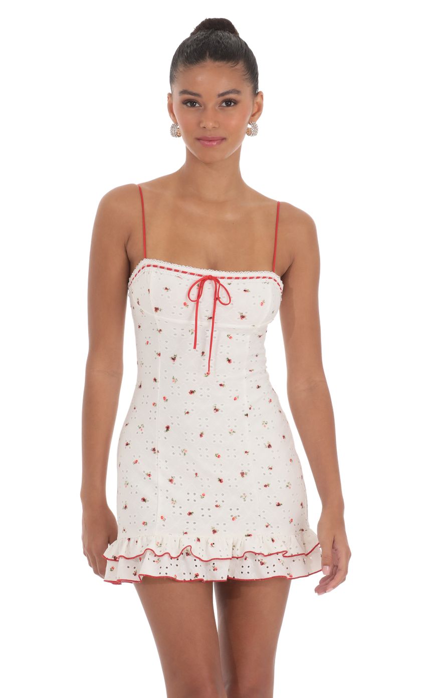 Floral Eyelet Ruffle Dress in White - luluinthesky