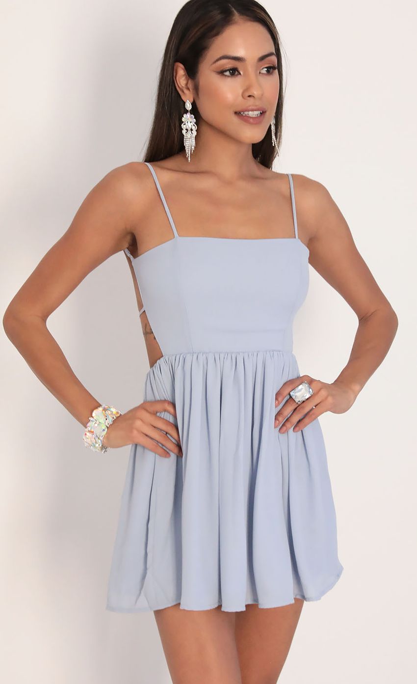 Chiffon A-line Dress in Dusty Blue - luluinthesky