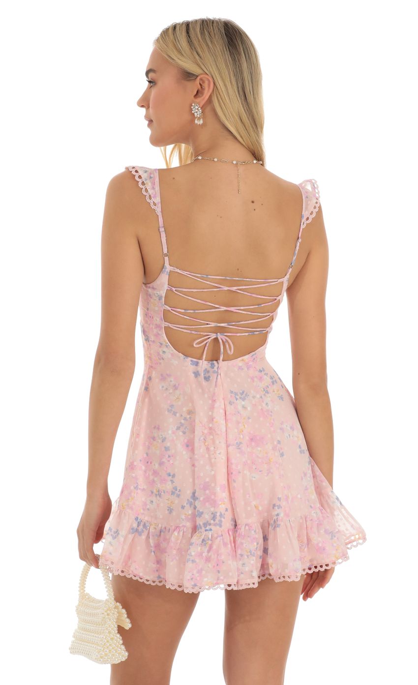Floral Dotted A-Line Dress in Pink - luluinthesky