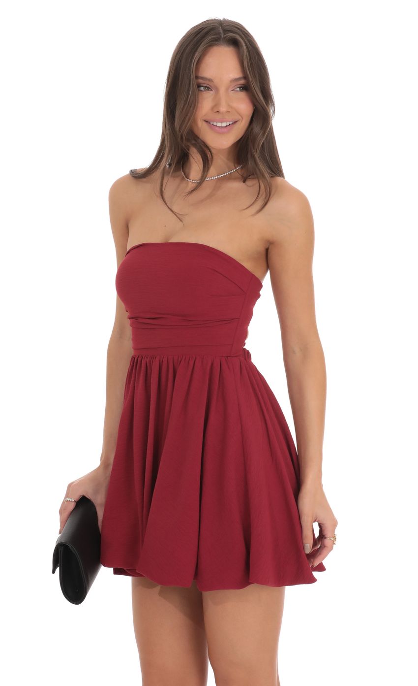 Strapless Bubble Dress in Maroon - luluinthesky
