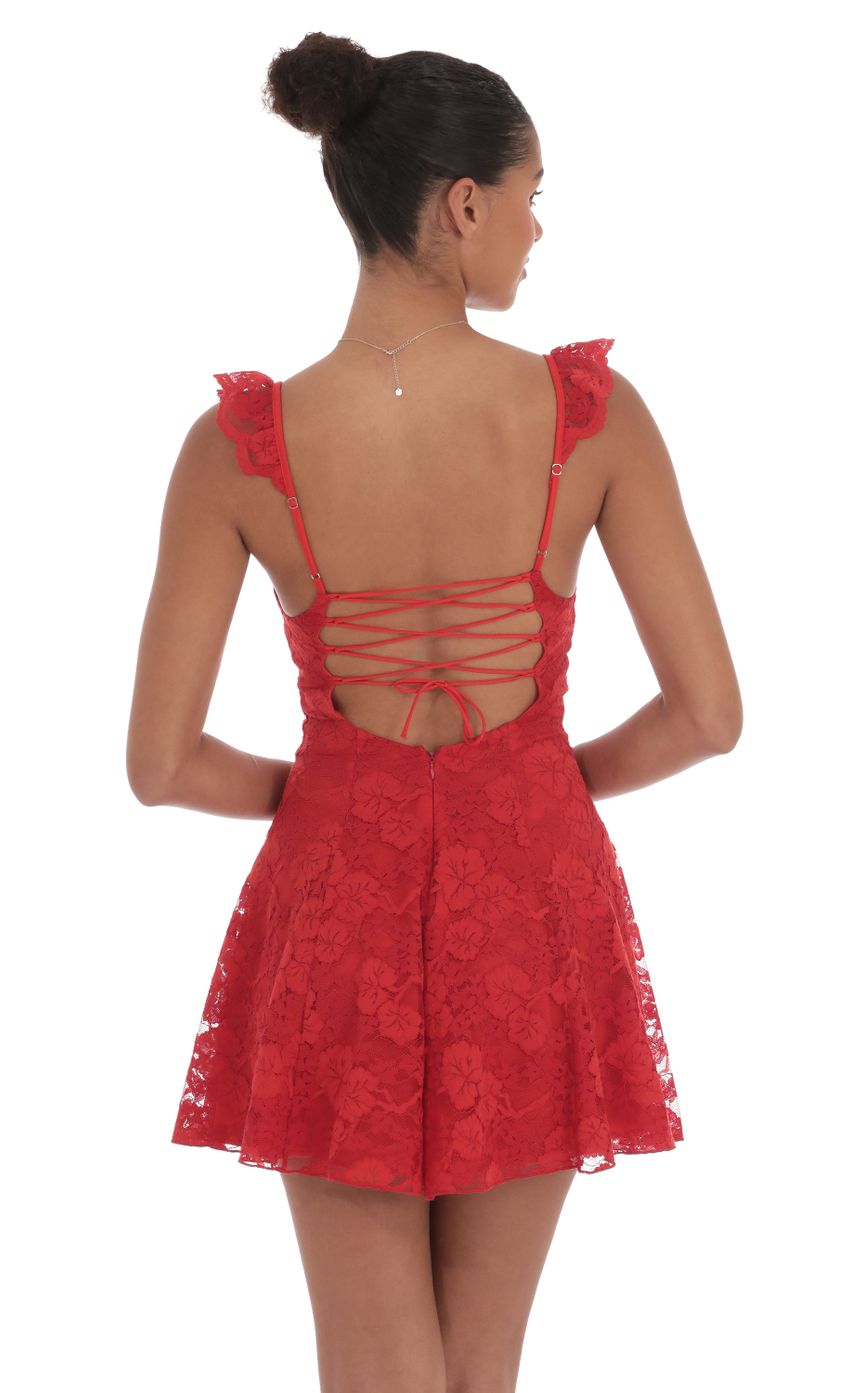 Floral Lace Fit and Flare Dress in Red - luluinthesky