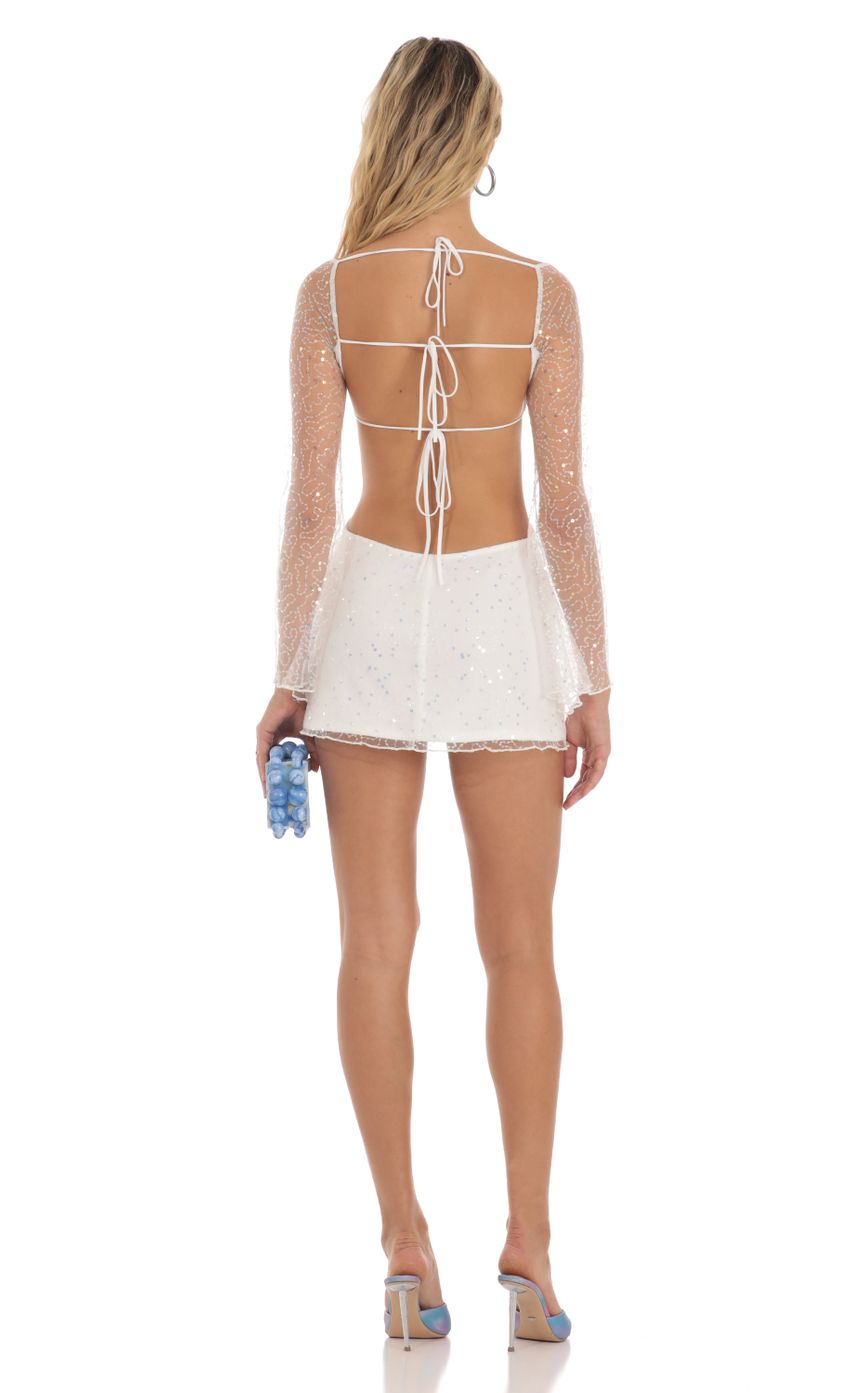 Flower Sequin Dress in White - luluinthesky