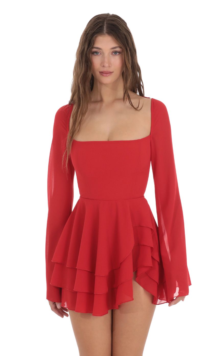 Chiffon Bell Sleeve Dress in Red - luluinthesky