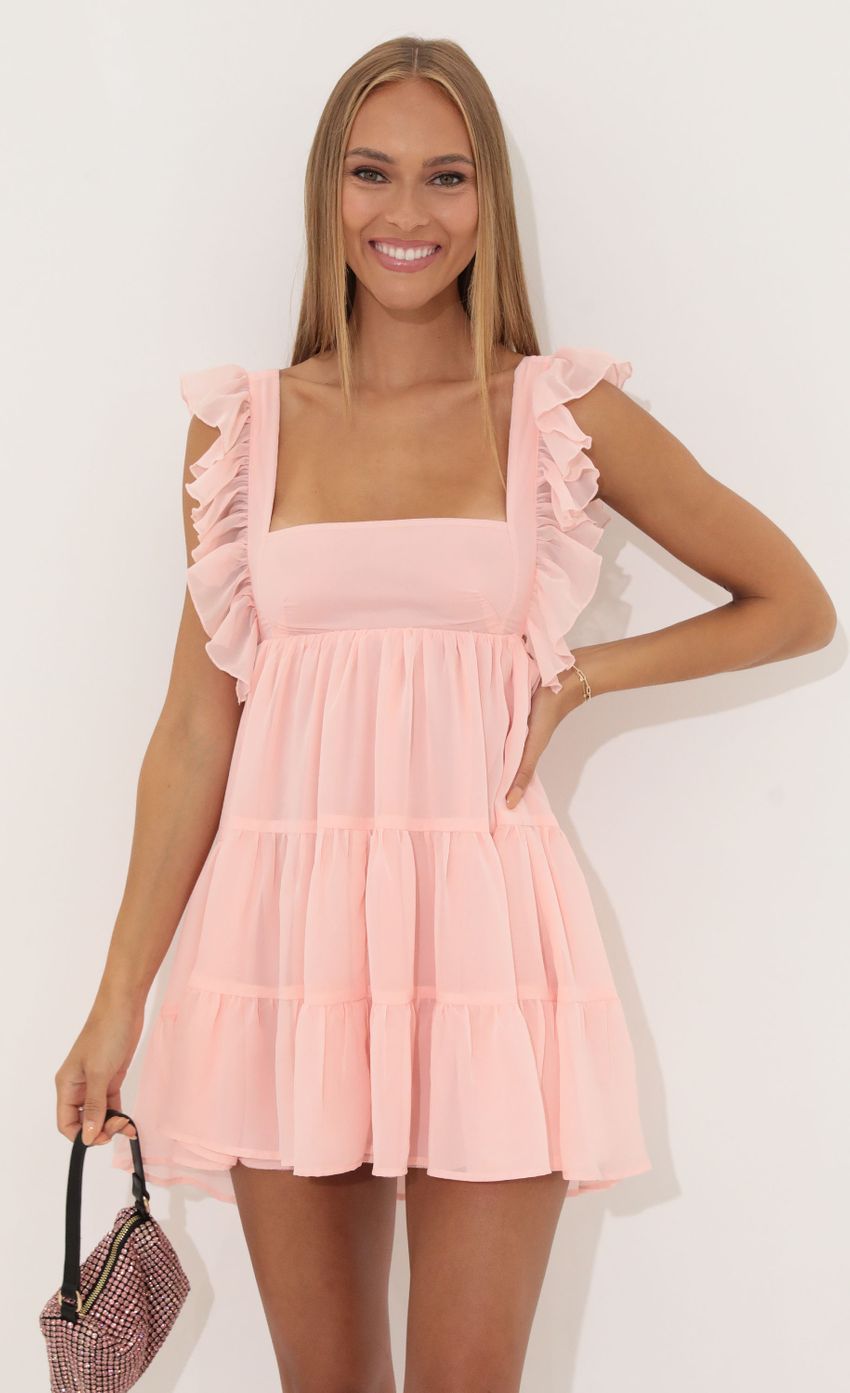 Chiffon Baby Doll Ruffle Dress in Pink - luluinthesky