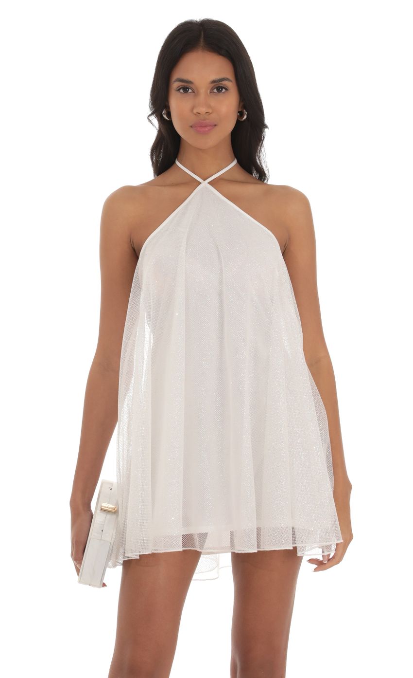 Shimmer Halter Shift Dress in White - luluinthesky