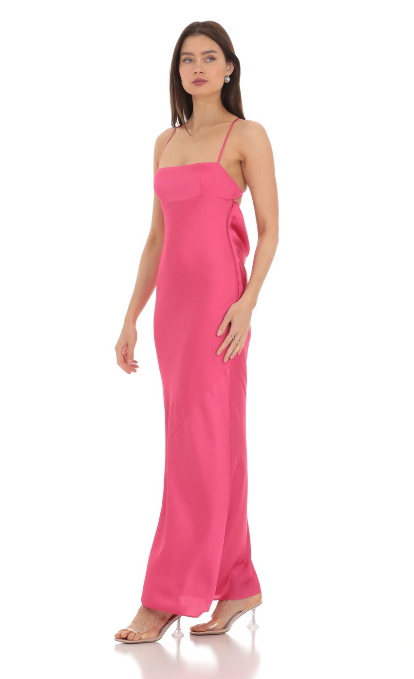 Satin Open Back Maxi Dress in Pink - luluinthesky
