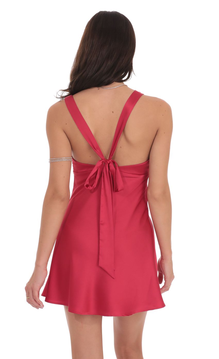 Satin V-Neck Open back Dress in Red - luluinthesky