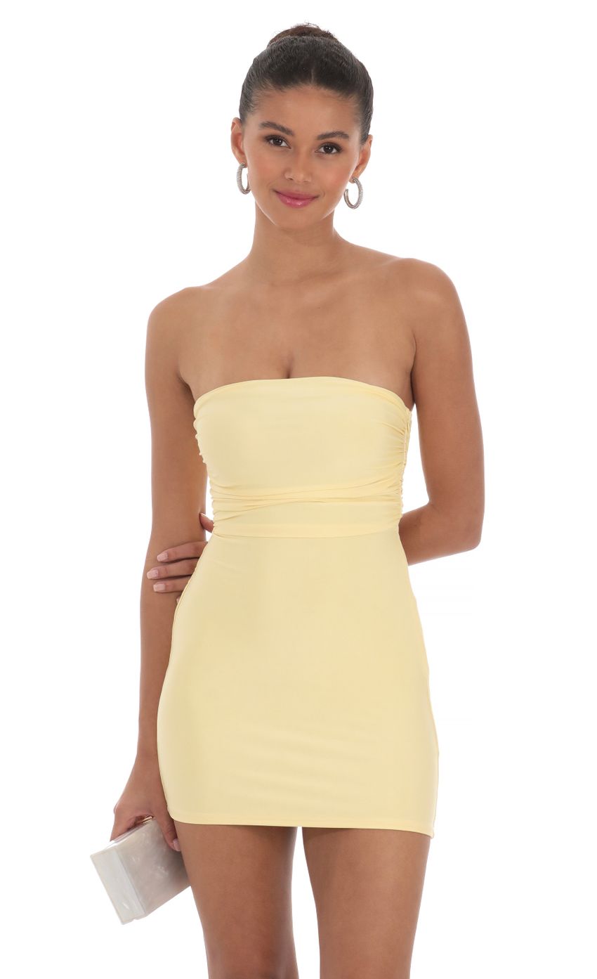 Strapless Sequin Butterfly Bodycon Dress in Yellow - luluinthesky