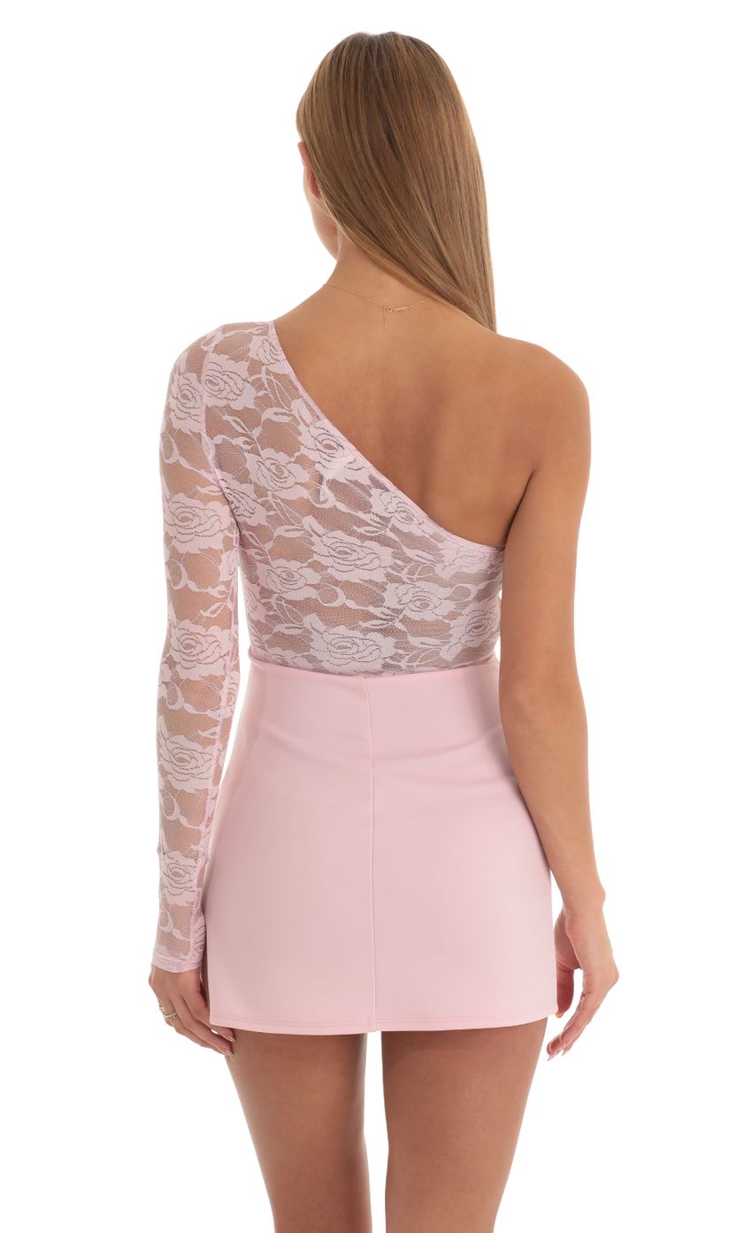 Lace One Shoulder Dress in Pink - luluinthesky