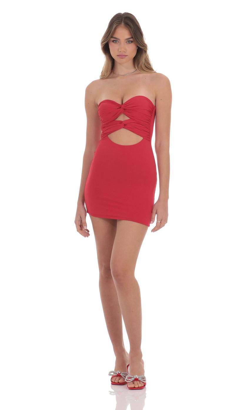 Double Twist Cutout Dress in Red - luluinthesky