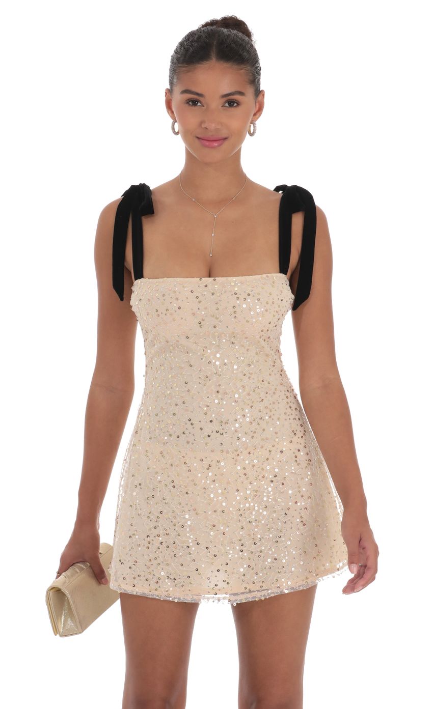 Sequin Velvet Strap Dress in Beige - luluinthesky