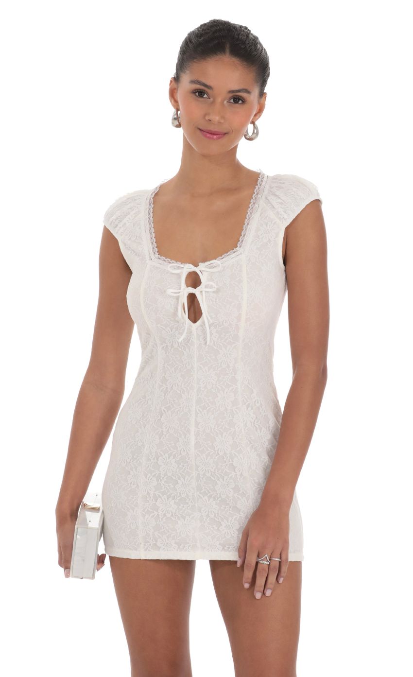 Lace Double Tie Dress in White - luluinthesky