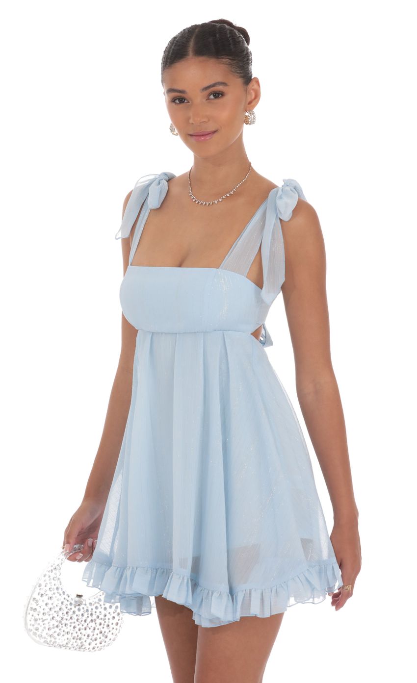 Shimmer Ruffle Babydoll Dress in Blue - luluinthesky