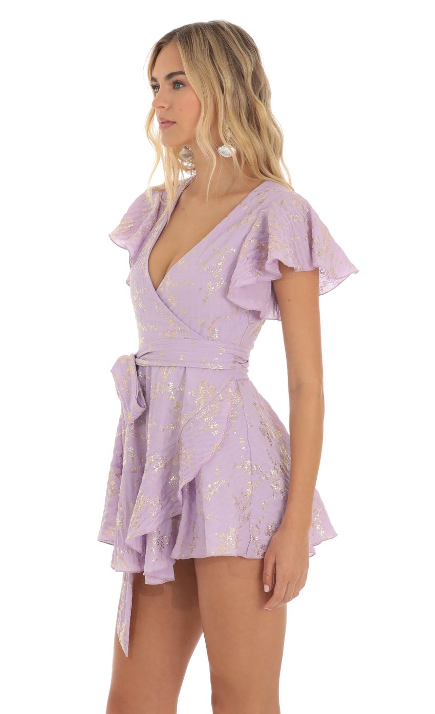 Shimmer Floral Wrap Dress in Purple - luluinthesky