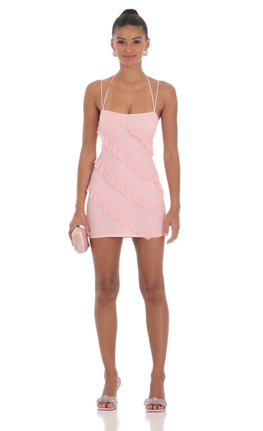 Mesh Ruffle Dress in Pink - luluinthesky