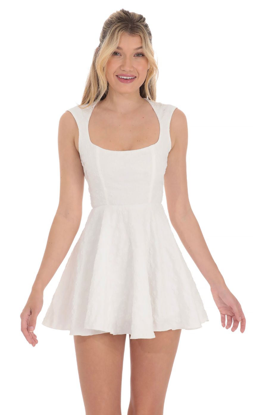 Floral Fit and Flare Dress in White - luluinthesky