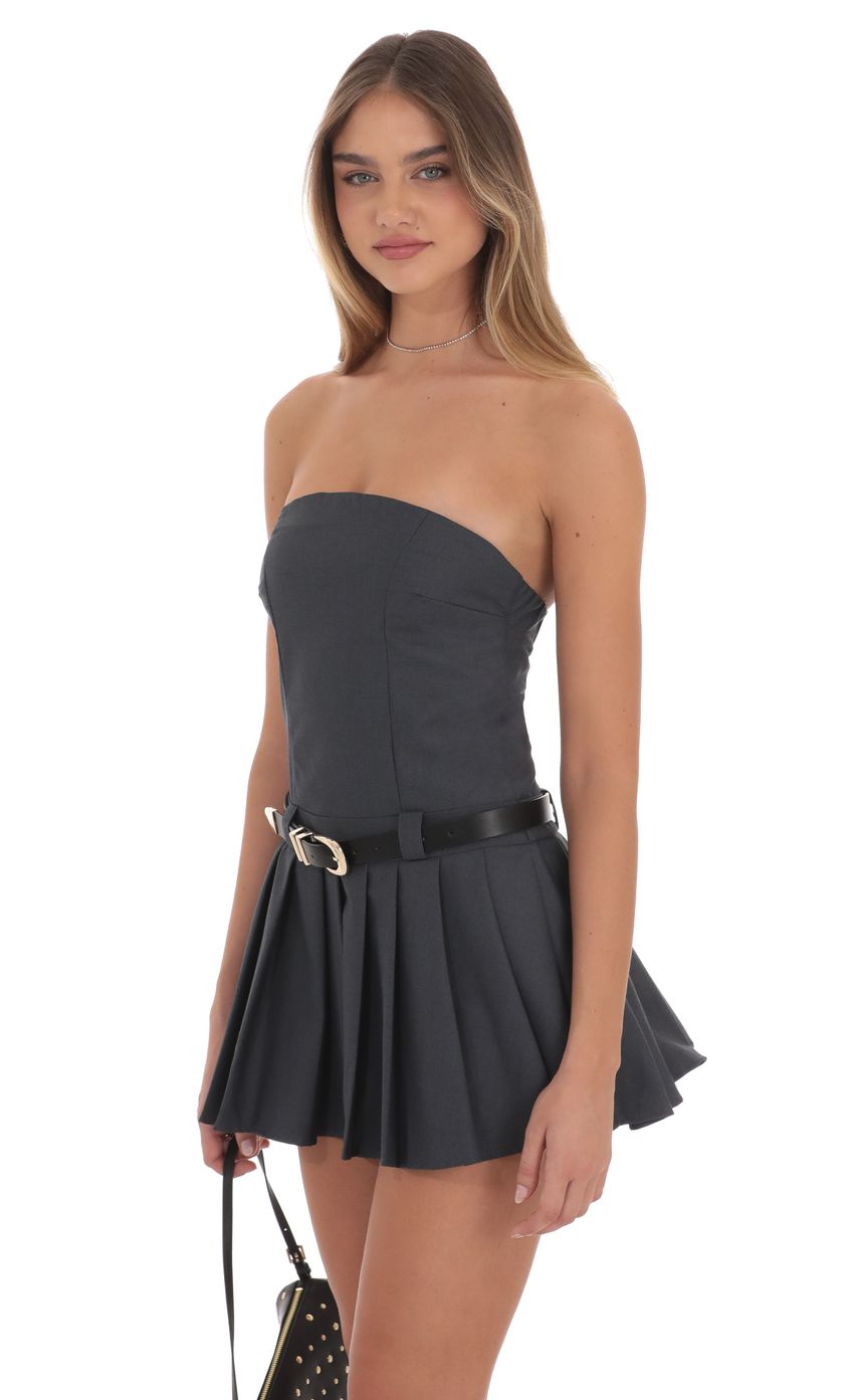 Strapless Pleated Dress in Grey - luluinthesky