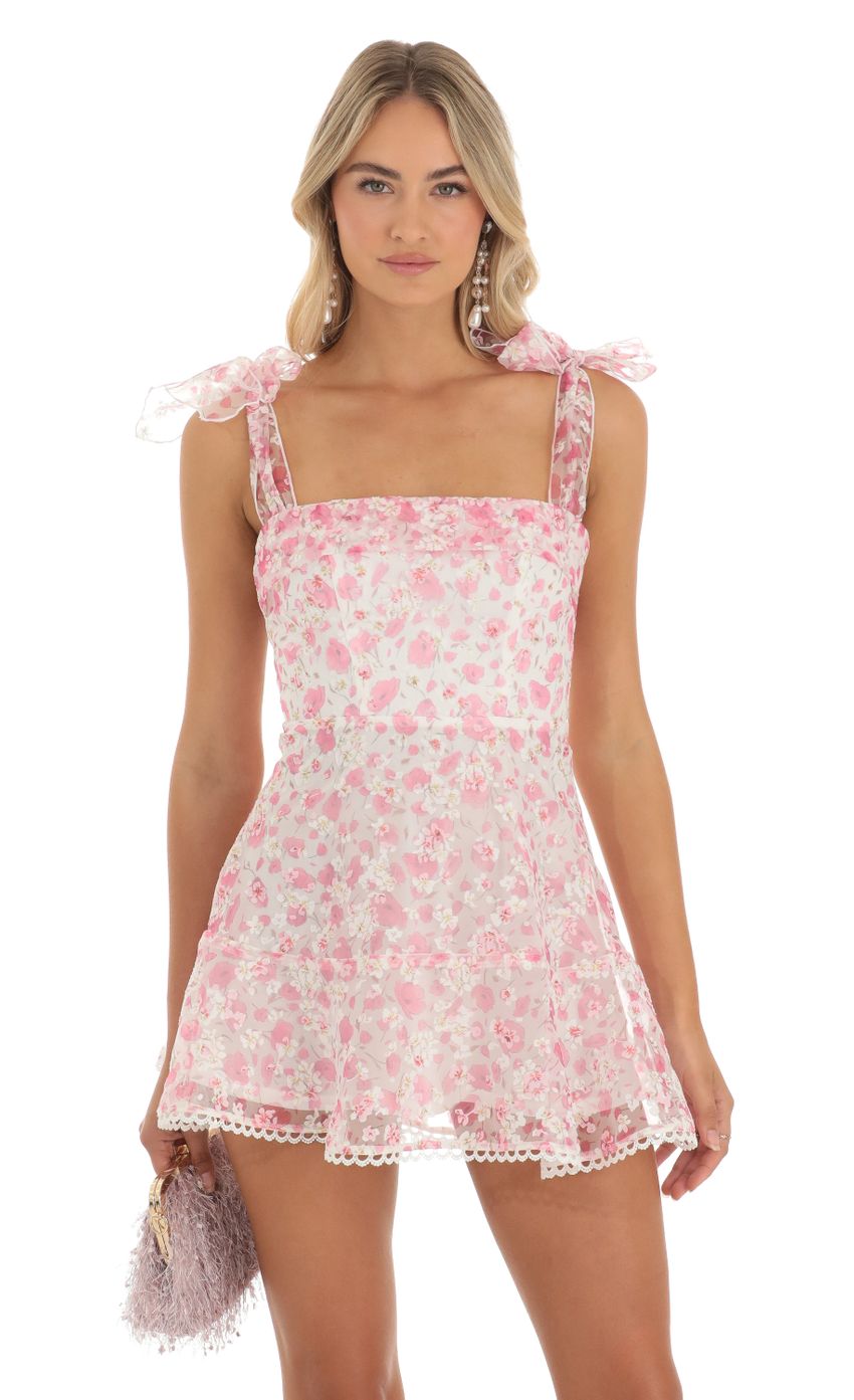 Shimmer Pink Floral Mini Dress in White - luluinthesky