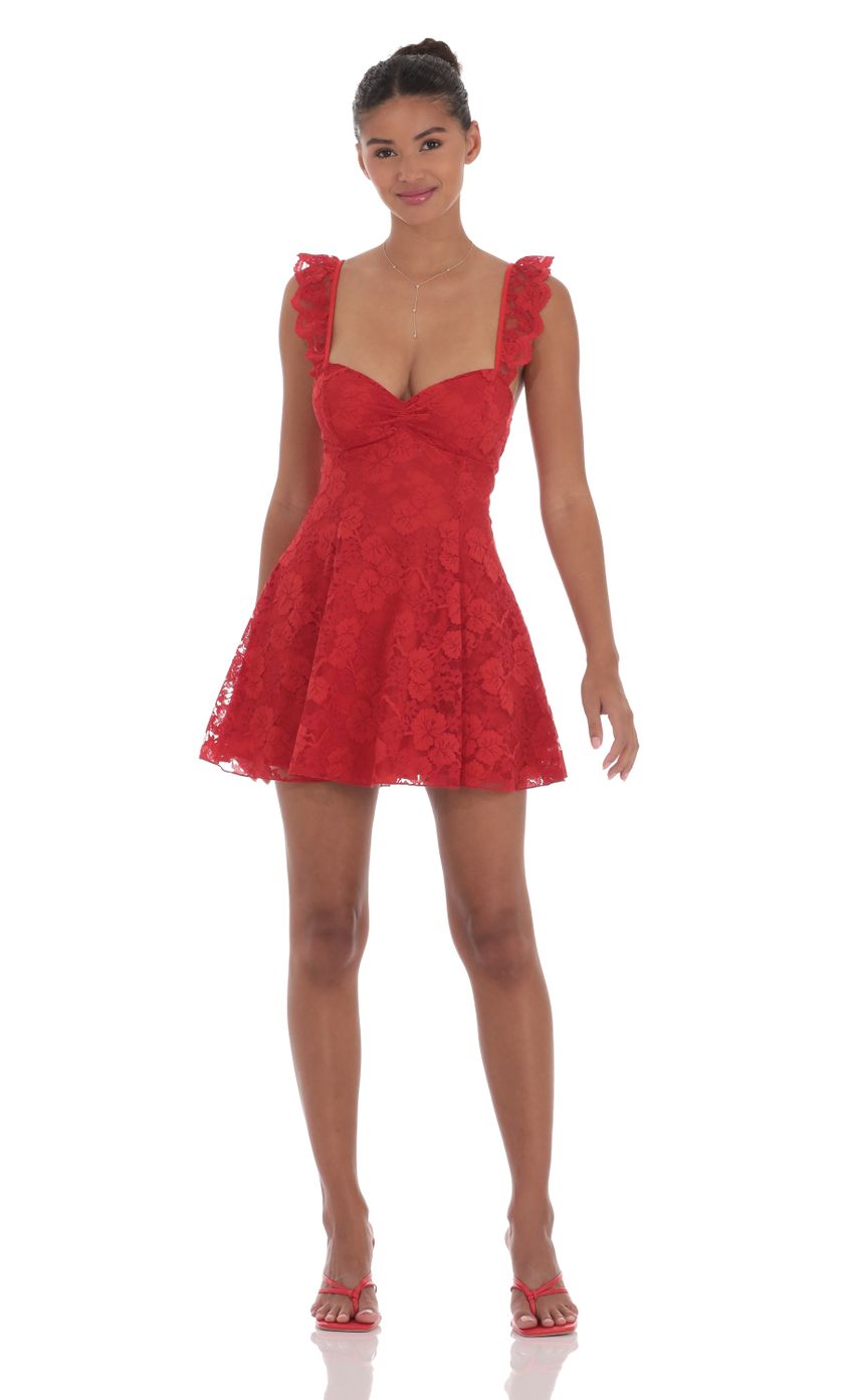 Floral Lace Fit and Flare Dress in Red - luluinthesky
