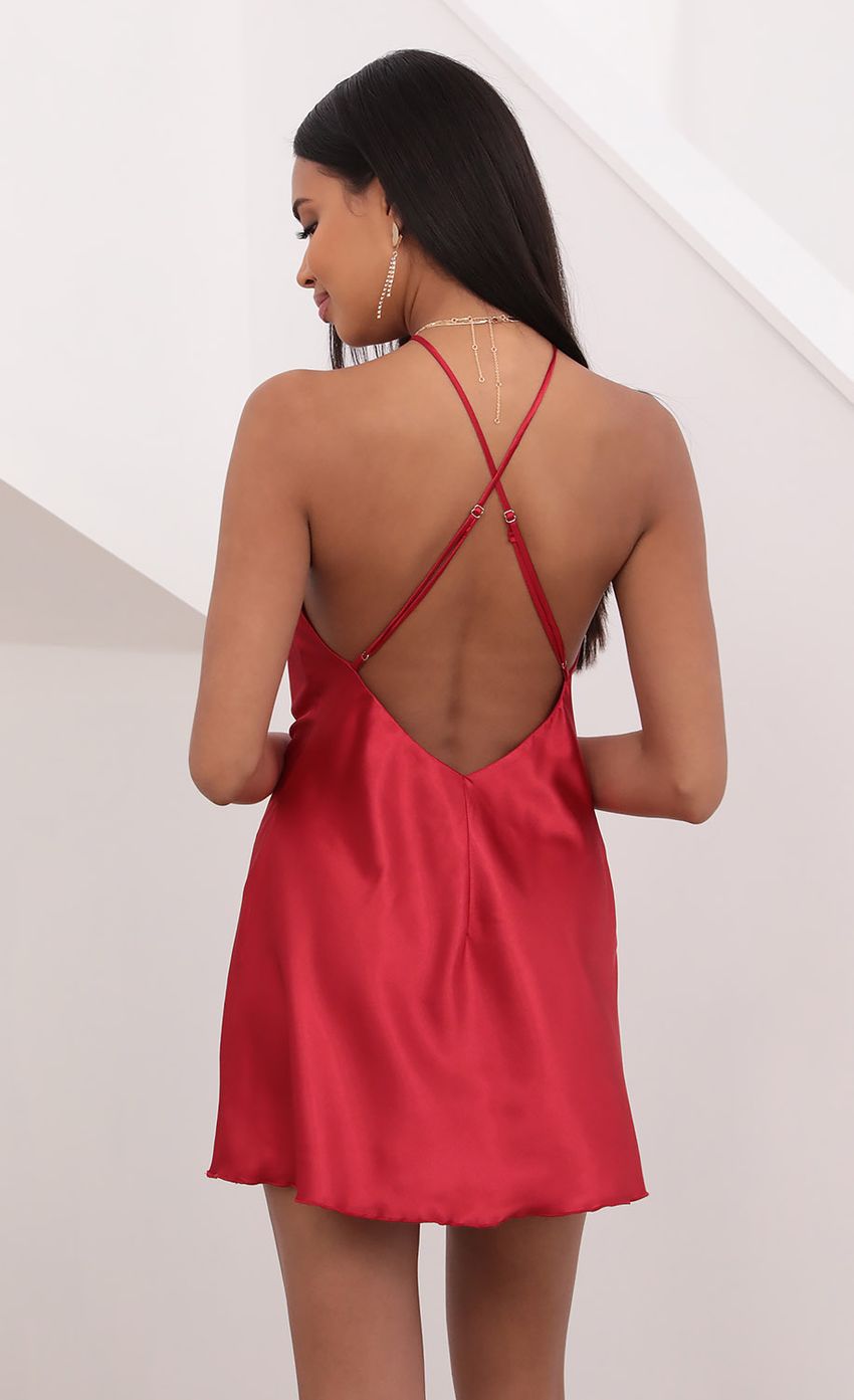 Halter Satin Slip Dress in Red - luluinthesky