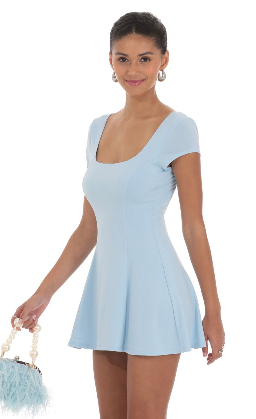Scoop Neck Short Sleeve Dress in Blue - luluinthesky