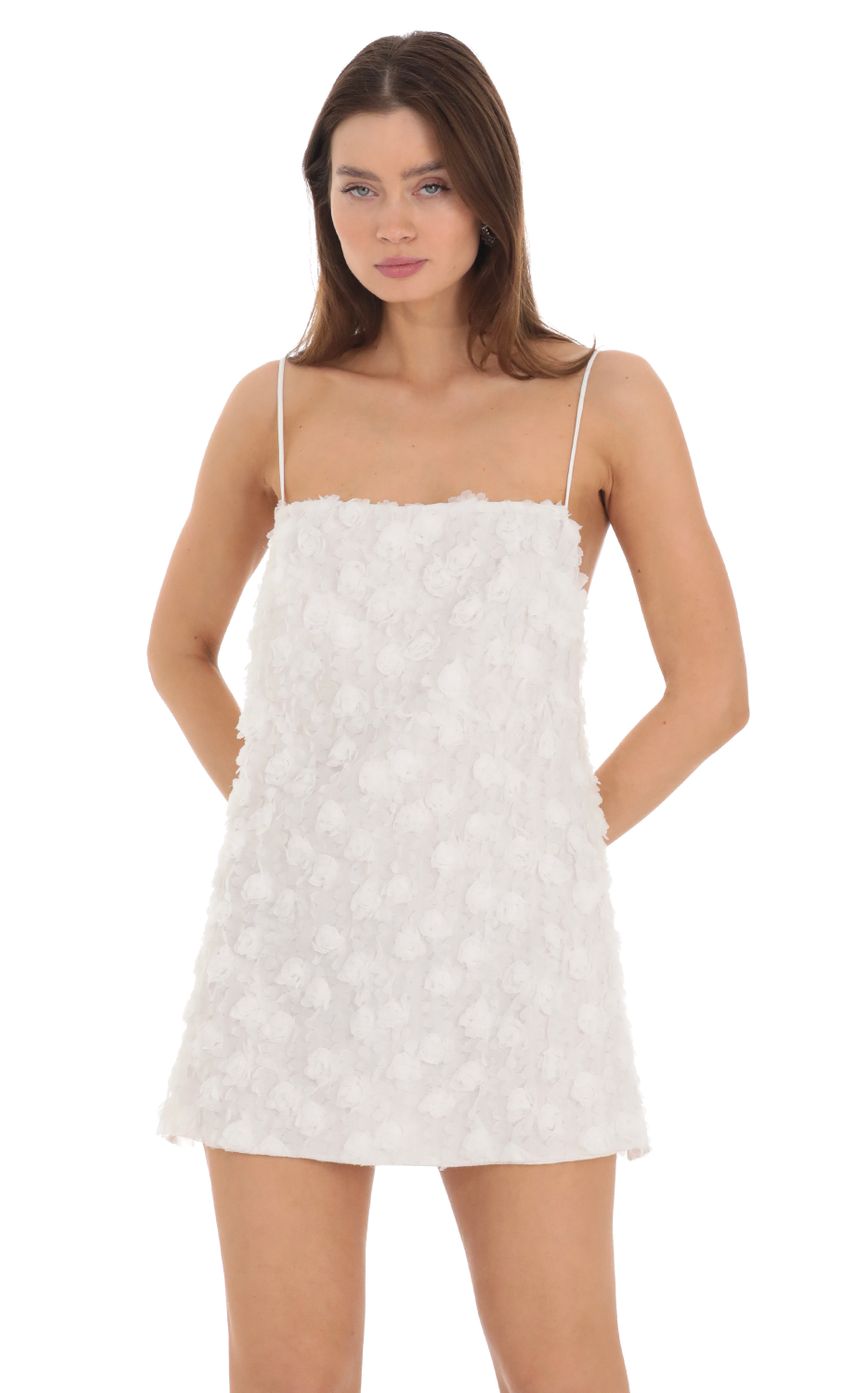 3D Floral Shift Dress in White - luluinthesky