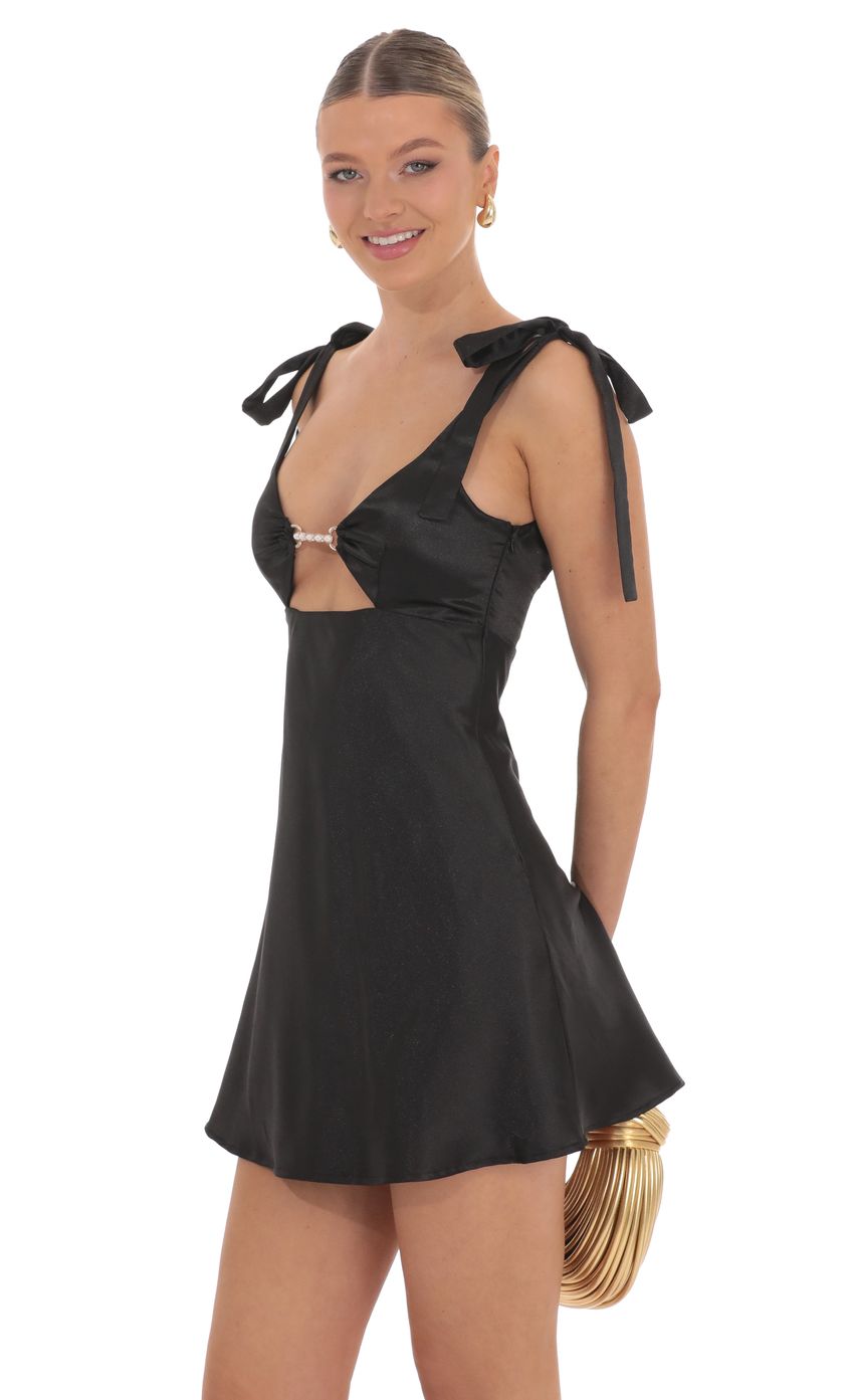 Pearl Cutout Satin Dress in Black - luluinthesky