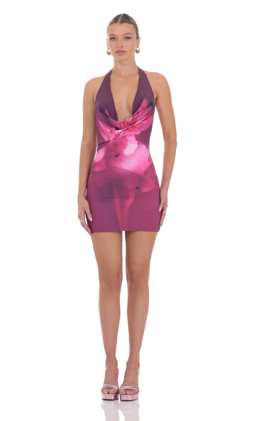 Floral Plunge Neck Bodycon Dress in Plum - luluinthesky
