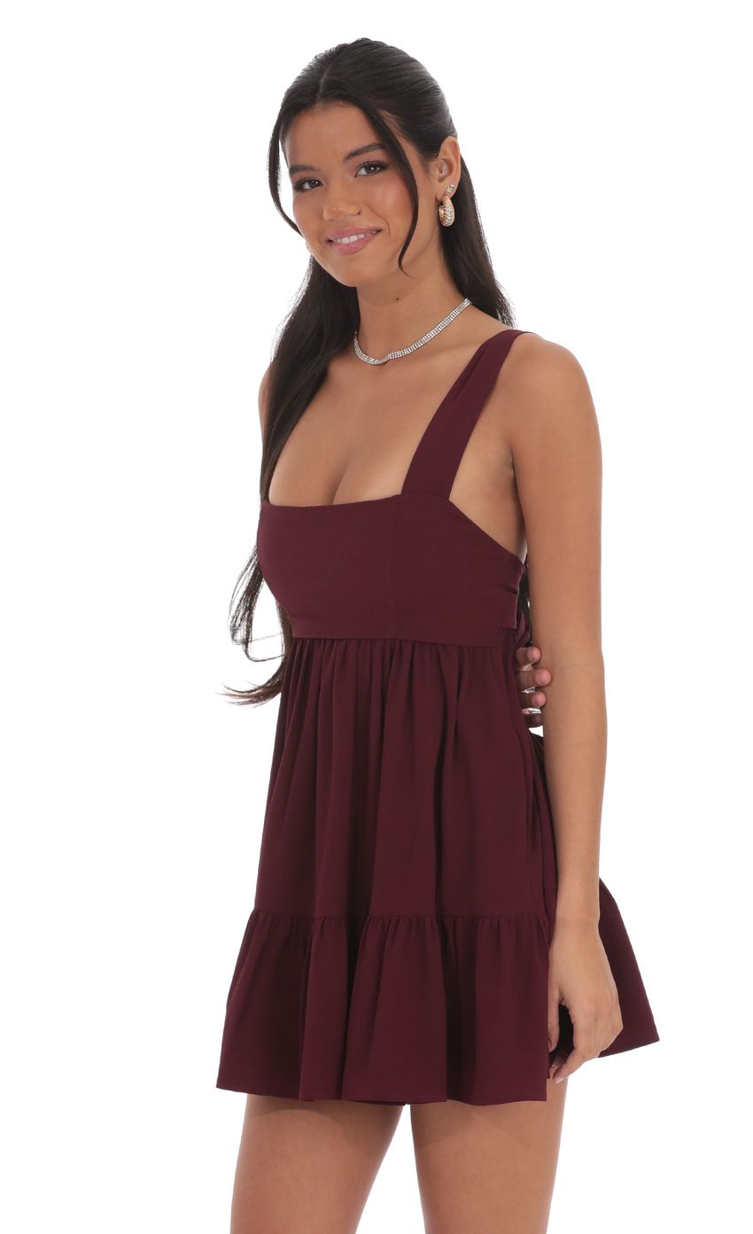 Square Neckline Babydoll Dress in Burgundy - luluinthesky