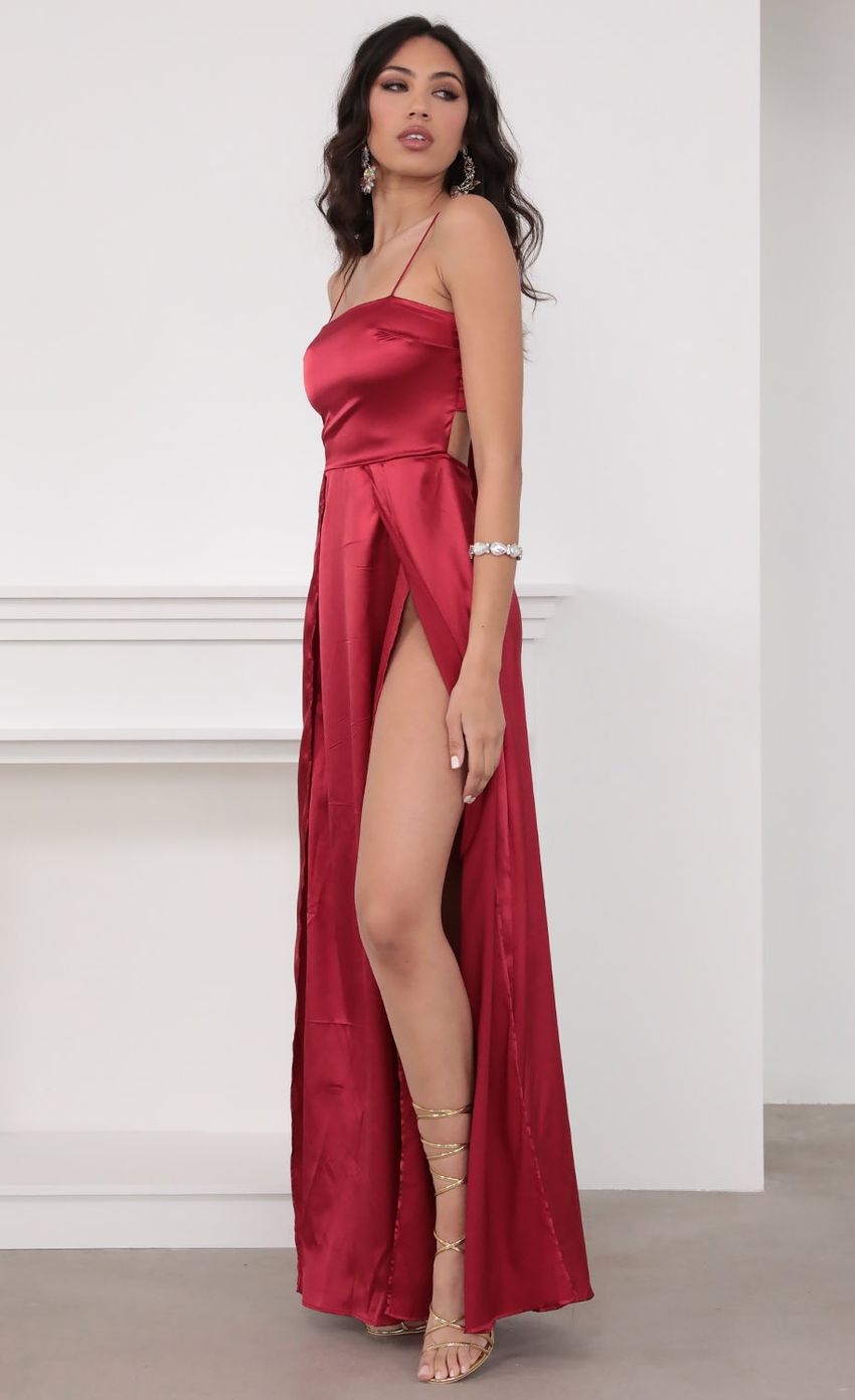 Satin Maxi Dress in Red - luluinthesky