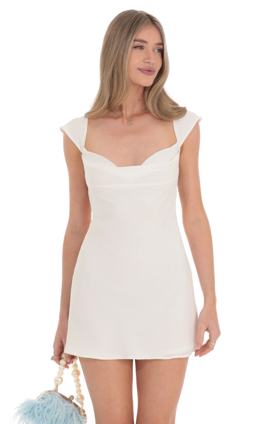 Cowl Neck Open Back Dress in White - luluinthesky