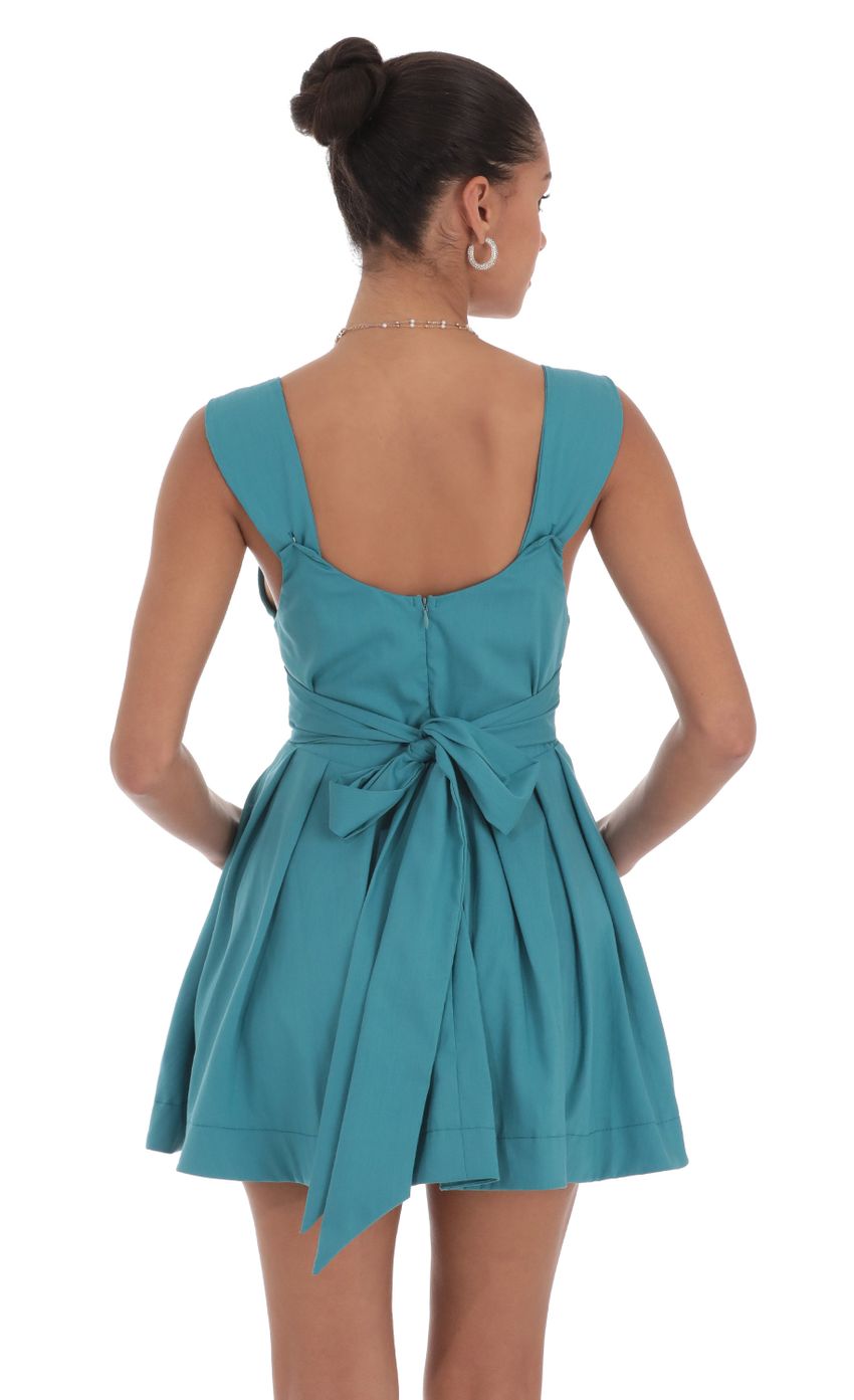 Double Bow A-Line Dress in Turquoise Blue - luluinthesky