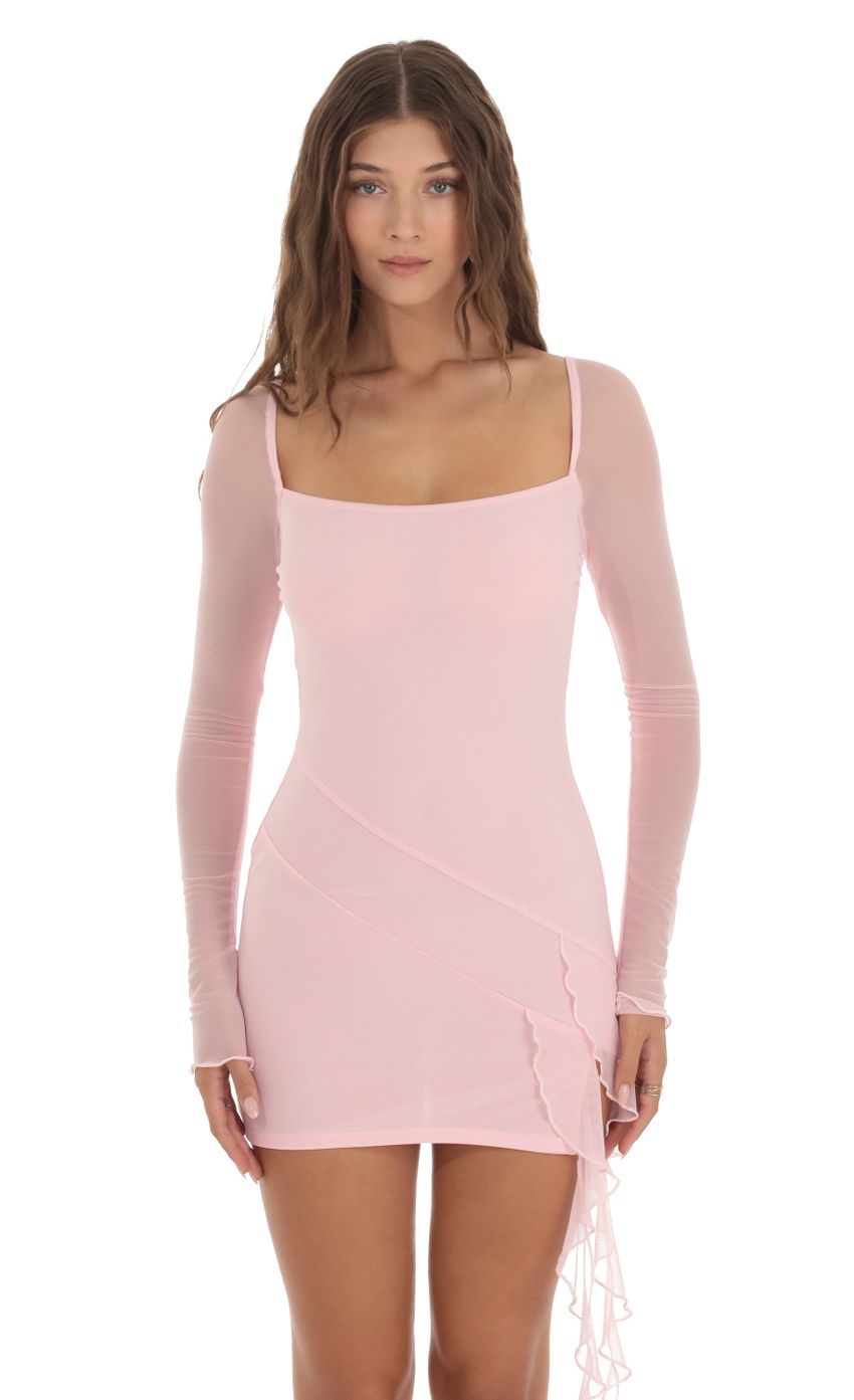 Mesh Long Sleeve Tassel Dress in Pink - luluinthesky