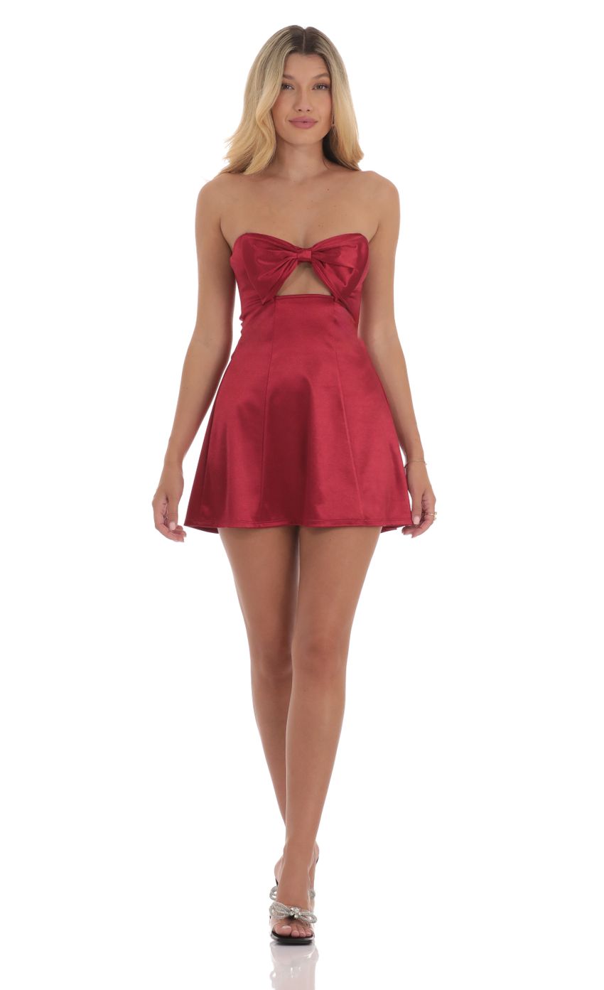 Satin Bow Cutout Strapless Dress in Red - luluinthesky