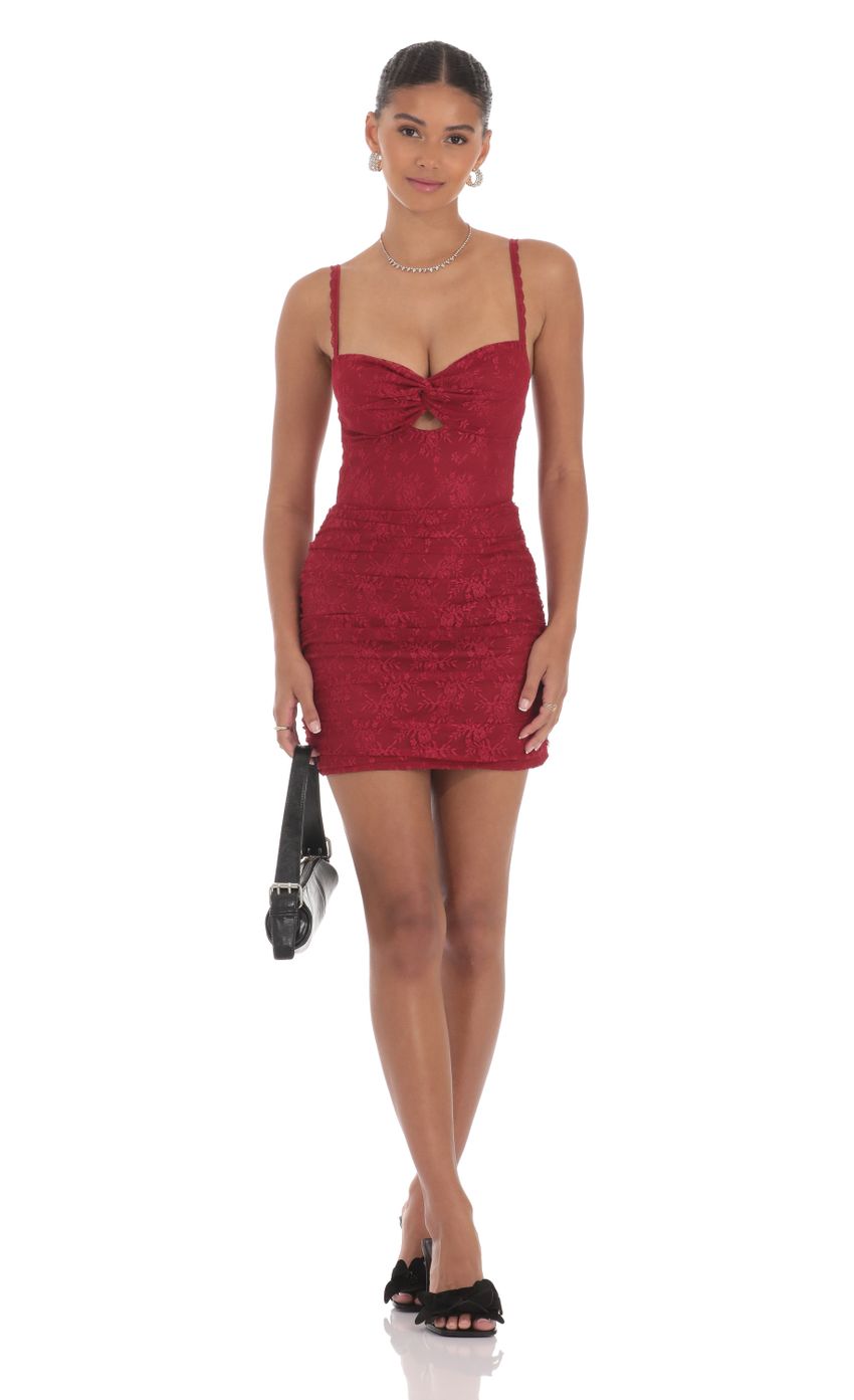 Lace Cutout Bodycon Dress in Maroon - luluinthesky