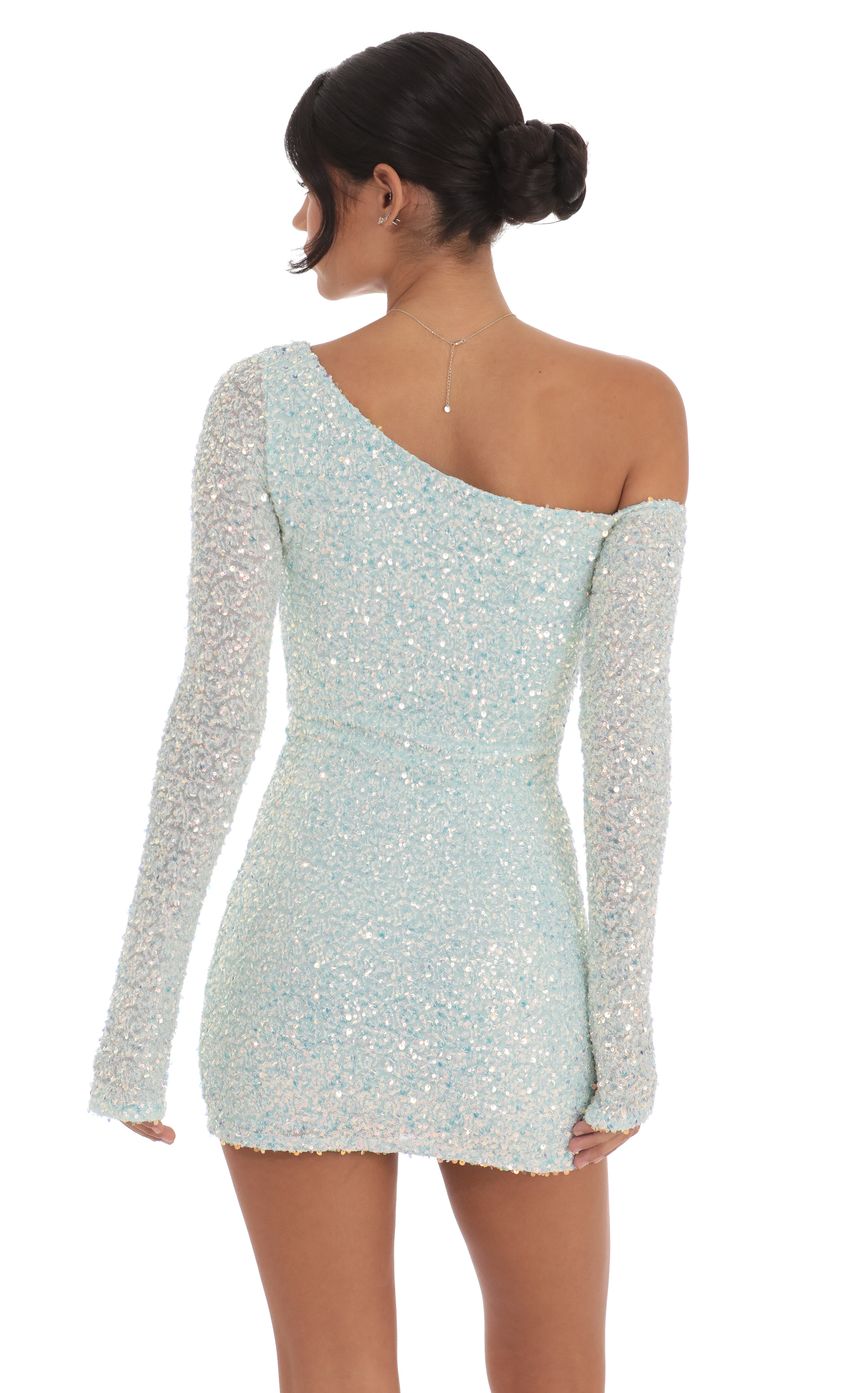 Sequin One Shoulder Bodycon Dress in Mint Blue - luluinthesky