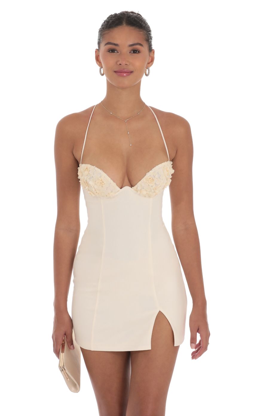 Floral Bust Fit and Flare Dress in Cream - luluinthesky