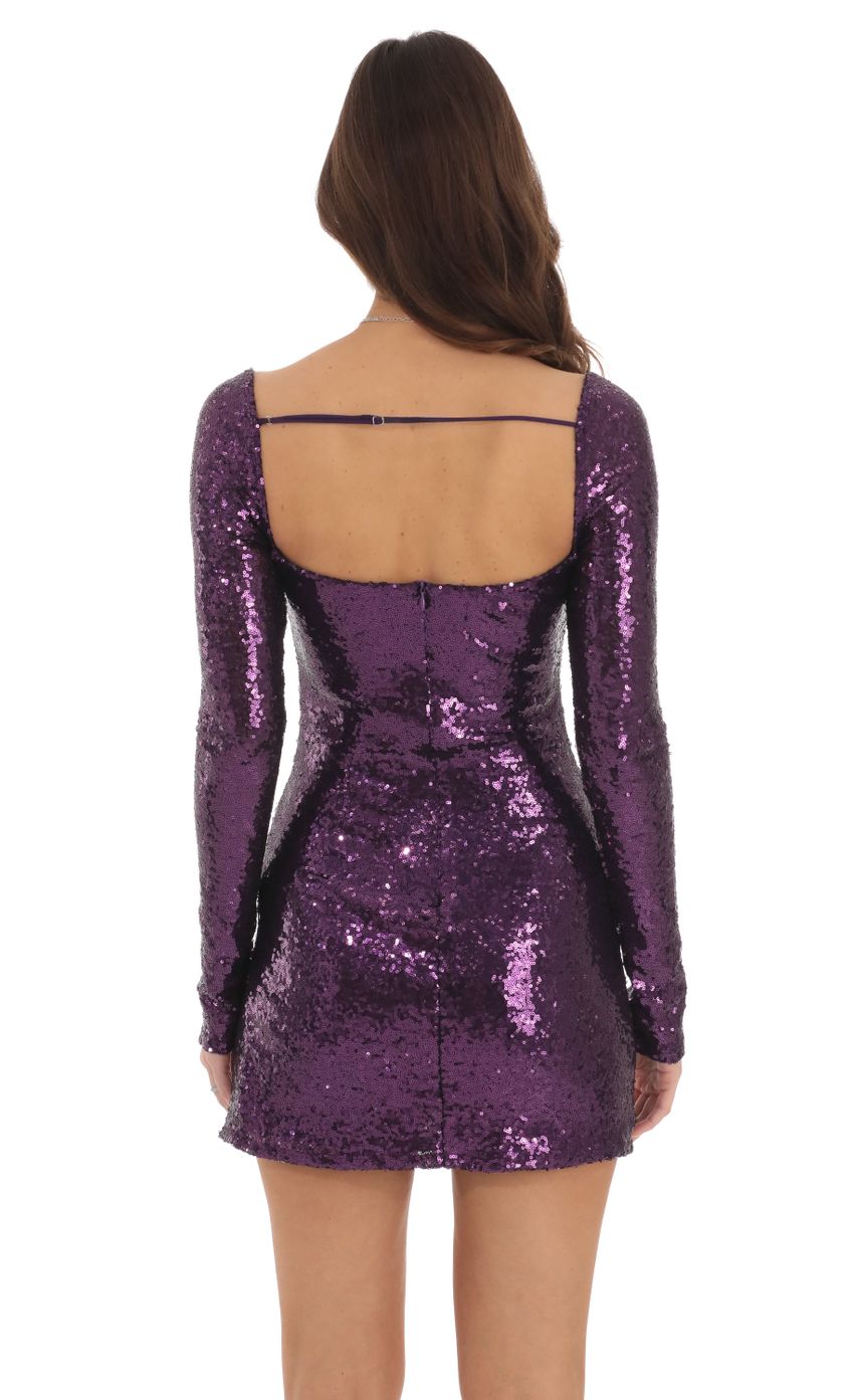 Sequin Long Sleeve Bodycon Dress in Purple - luluinthesky