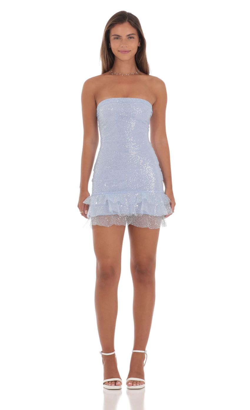 Sequin Strapless Bodycon Dress in Light Blue - luluinthesky