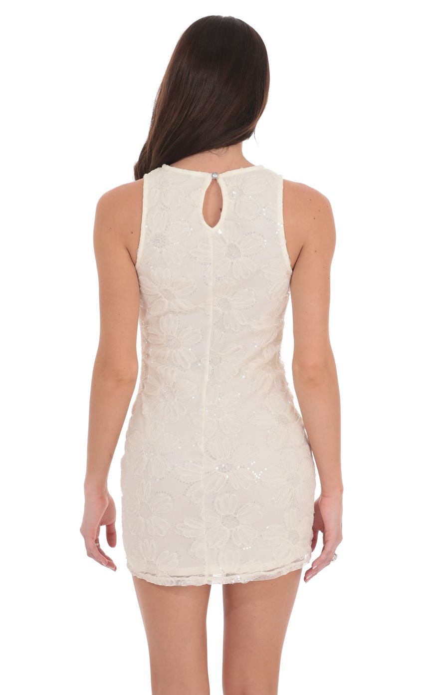 High Neck Sequin Floral Dress in Ivory - luluinthesky