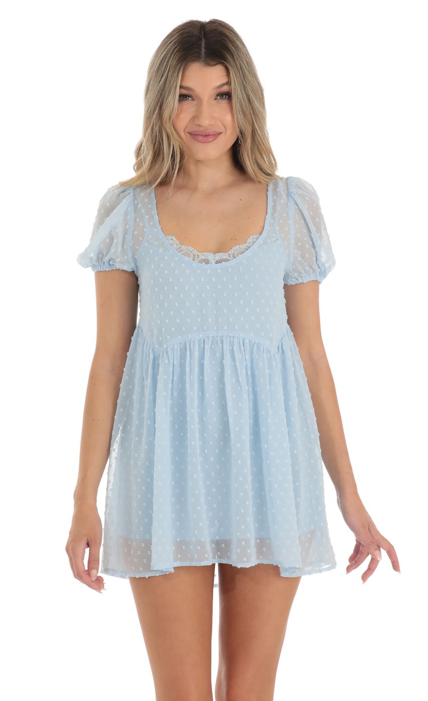 Dotted Lace Two Piece Dress Set in Blue - luluinthesky