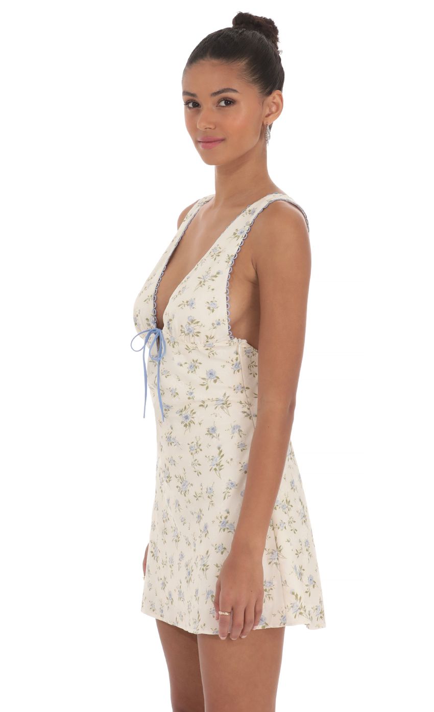 Floral Plunge Neck Dress in Cream - luluinthesky
